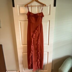 Azazie Barbie A4 Terracotta Ruffle Wrap Maxi Dress Bridesmaid Formal